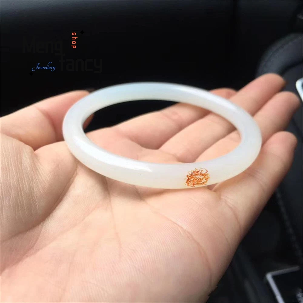 กำไลหยกสีขาวขนแกะธรรมชาติสไตล์เรียบง่ายหรูหราสง่างามคุณภาพสูงเครื่องประดับแฟชั่นคุณภาพของขวัญวันหยุด