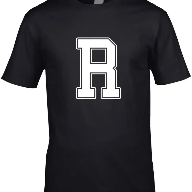 Herren-T-Shirt mit Buchstabe R, lustiger Witz, Namensinitialen, Schriftart, Team, coole Idee, individuell gestaltet