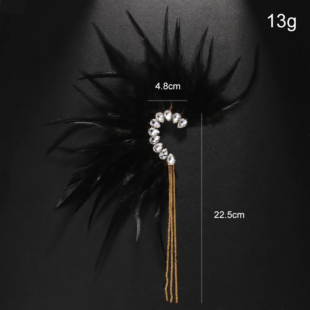Hot-selling feather earrings exaggerated water drop fringed earrings stage diamond accessories women's earrings