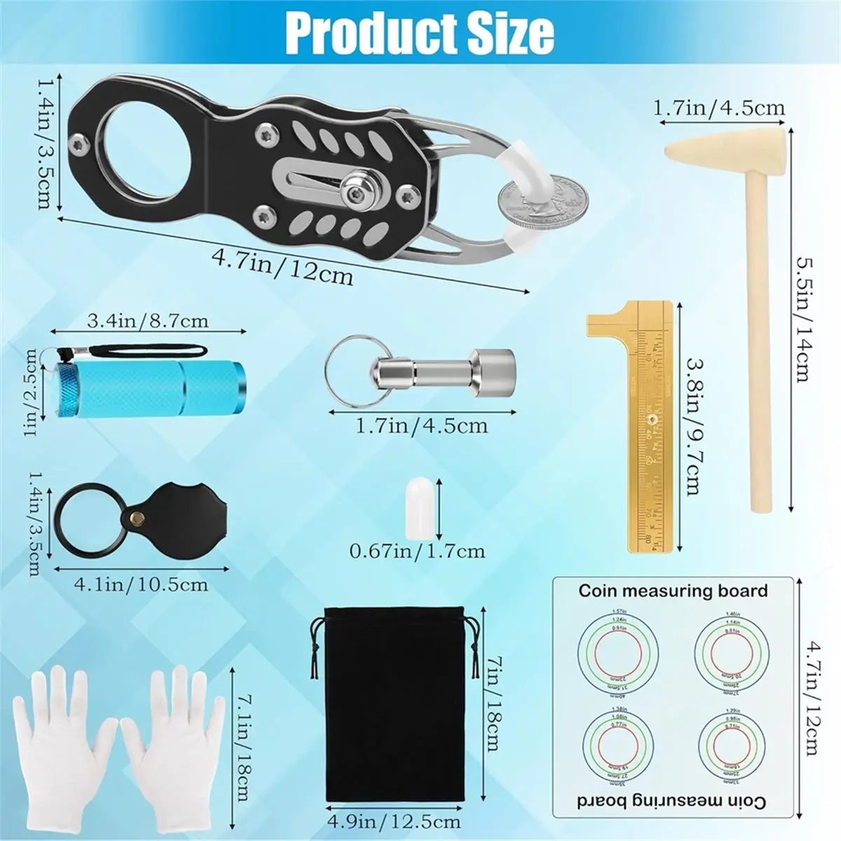 Silver Coin Tester Kit, Gold Testing Kit,Include Coin Holder, Magnifier, Magnetic Clasp, Calipers, Measuring Mat