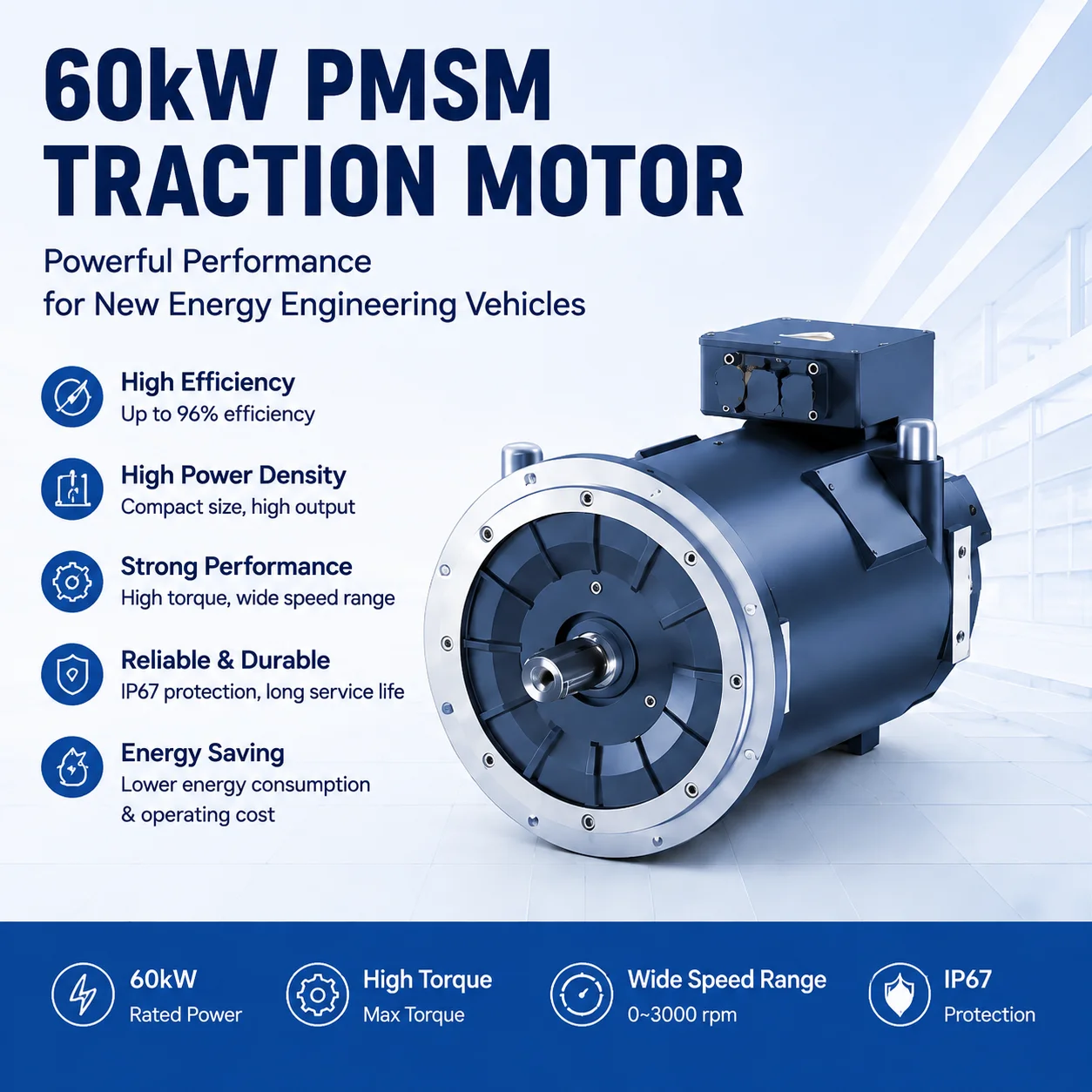 60kW PMSM Motor IP67 Waterproof Stable Performance Heavy Duty New Energy Engineering Vehicle Motor