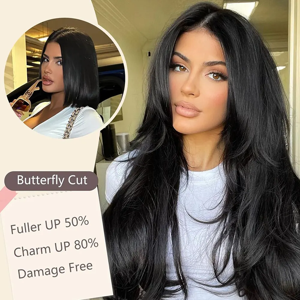 18Inch Long Synthetic Extra Thick One Piece V-Shape Clip In Hair Extensions Full Head Natural Straight Hairpiece Highlight Ombre