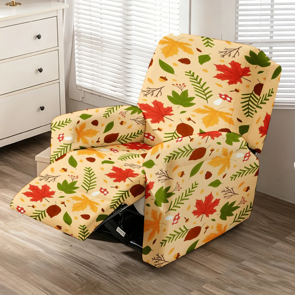 Autumn Maple Leaf Acorn Mushroom Recliner Chair Cover Stretch Fall Foliage Recliner Slipcover Elastic Sofa Protector
