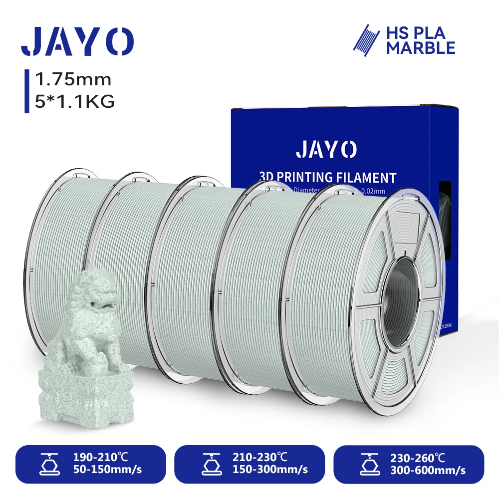 JAYO 5 Rolls 3D Hoge Snelheid Marmer PLA/HS Matte PETG/HS PLA Filament 600 mm/s Hoge Snelheid 3D Printer Niet giftig Filament 1.1KG/roll