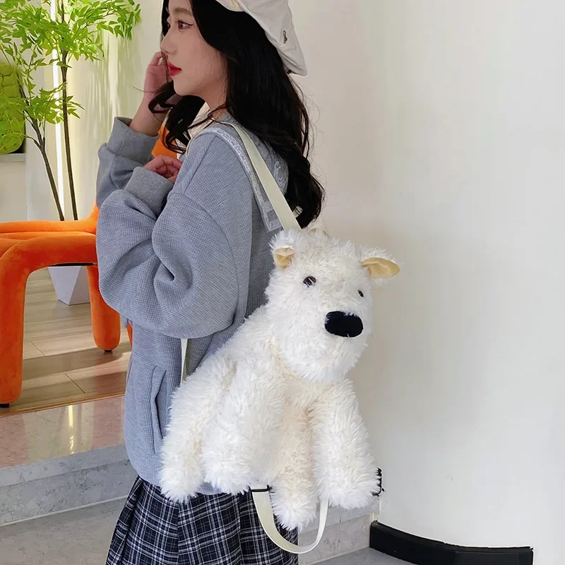 Women Cute plush dog backpack girl Cartoon fur puppy shoulder bag gift