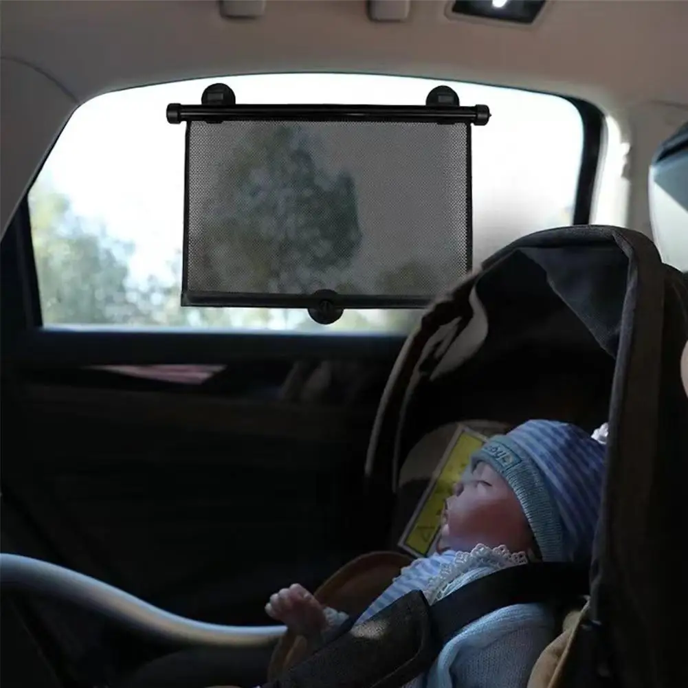 Car Sun Visor Retractable Sunshade Curtain Multi-dimensional Telescopic Design Anti-UV Press Button Roll Up Mesh Stripe Design