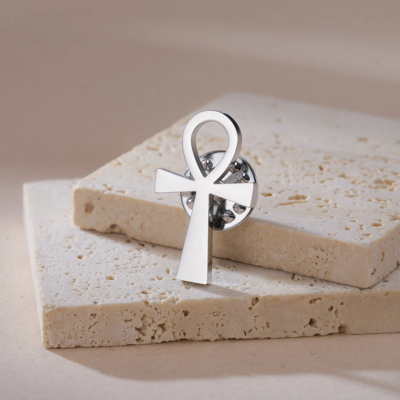 Skyrim Ankh Cross Brooch for Men Women Stainless Steel Groom Shirt