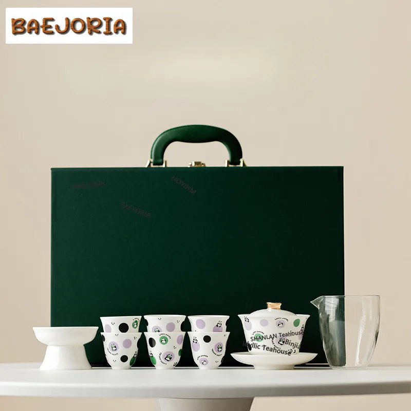 BAEJORIA Cute Panda Ceramic Tea Set Complete Set Zen Tea Ceremony Set Household Teapot And Tea Cup Set Tea Services Supplies Cha