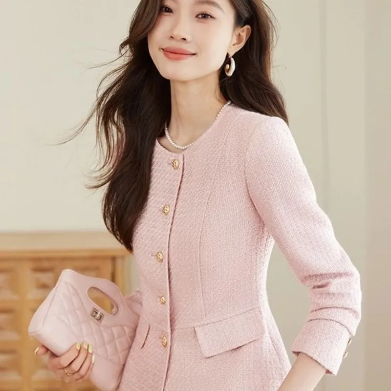 

Round Neck Blazer Women's Long-sleeved High-end Rough Floral Temperament Versatile Small Suit