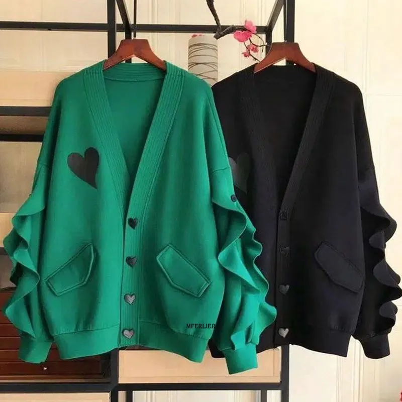 

Plus Size 6XL 150kg Spring Jacket Women heart-shaped Coat Long Sleeve Button Jacket Coat Black Green Color Ladies Tops