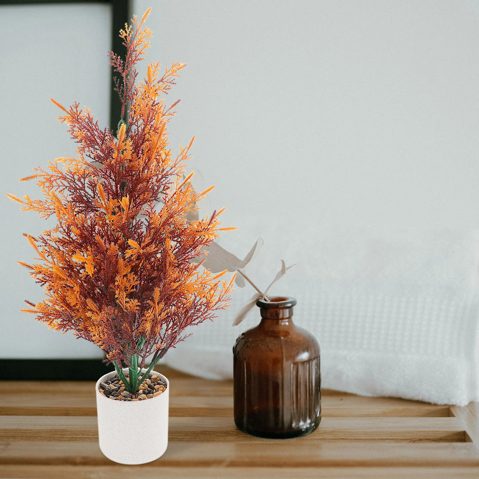 

Simulation Christmas Pine Cypress Plastic Fall Plant Stems Artificial Autumn Faux Shrubs Outdoor Garden Table Centerpiece