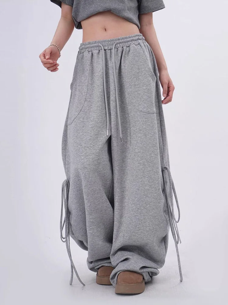 Design Inspired Side Strap Straight Leg Casual Pants for Autumn Daily Women's Loose Wide Leg Floor Pants