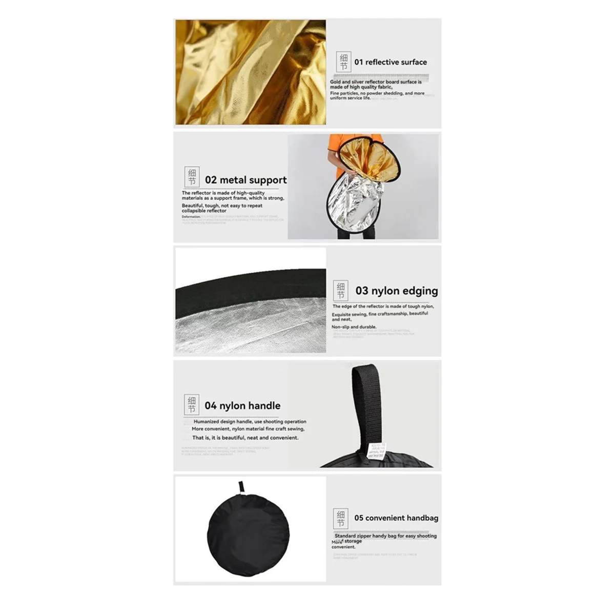 X64A_60x90 cm Riflettore fotografico portatile 5 in 1