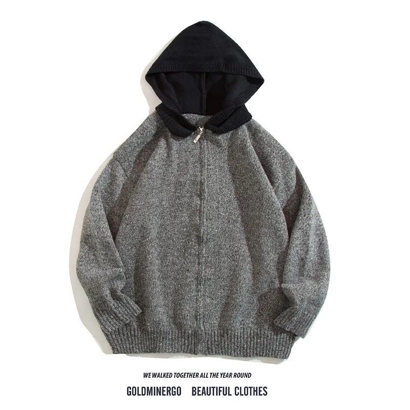 

American Sle Heavyweight Aosphere Open Cardigan Sweater Men's Autumn Winter Loose Street Smart Hooded Knitted irt