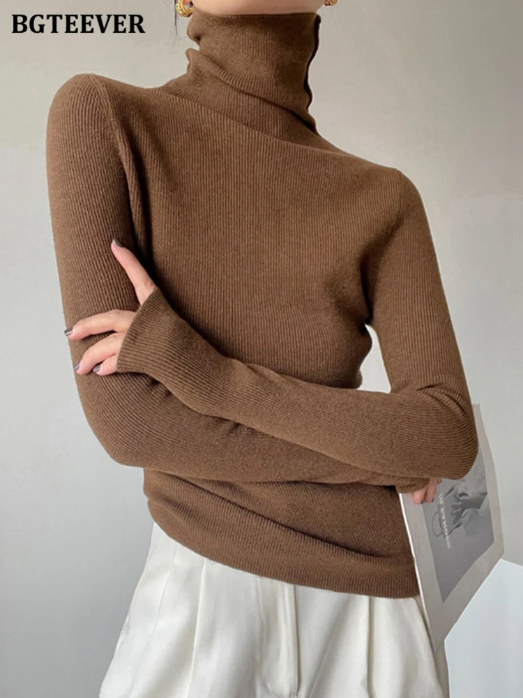 

BGTEEVER винтажная водолазка женские вязаные пуловеры элегантные женские трикотажные топы с длинным рукавом тонкие женские растягивающиеся свитера