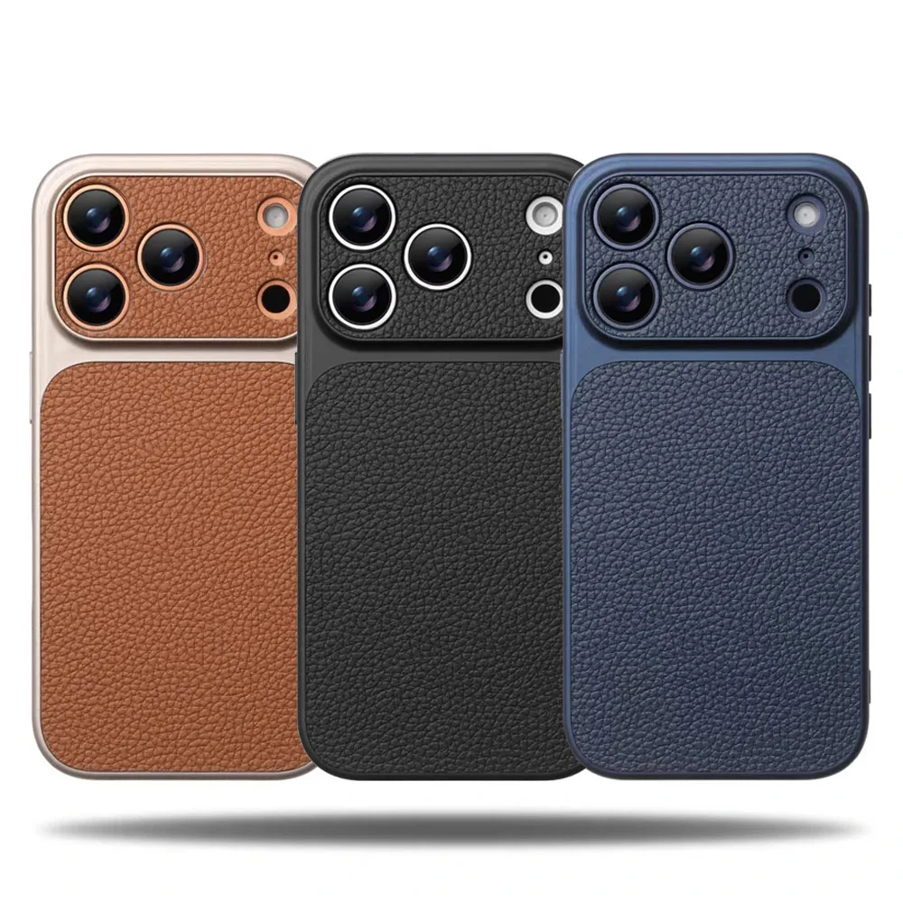 Luxury Lychee Leather Matte Phone Case For iPhone 17 16 15 1