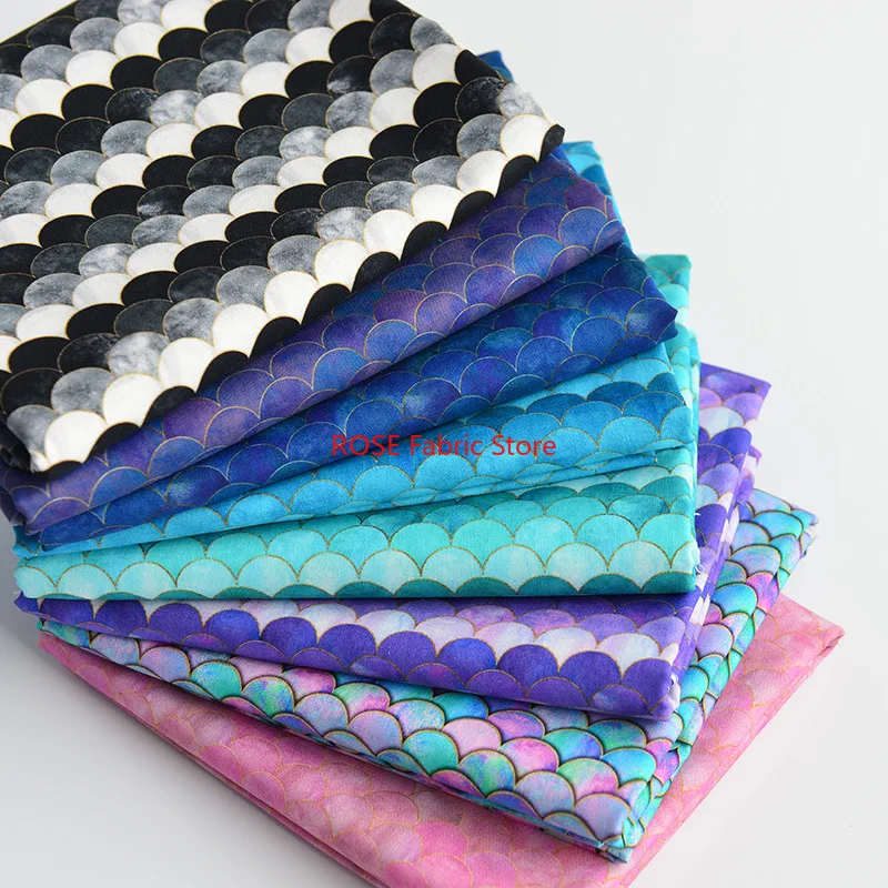 

1-ярдовая ткань из чистого хлопка с рисунком рыбьей чешуи, ткань с цифровой печатью, однотонная ткань для платья, детская одежда, шитье своими руками