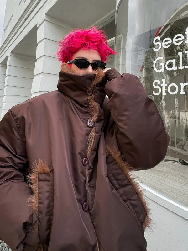 

Thiened ort Cotton Jaet Men's Faion Brand Fur Patchwork Collar Winter Warm Outerwear Korean Sle Versatile Youth...