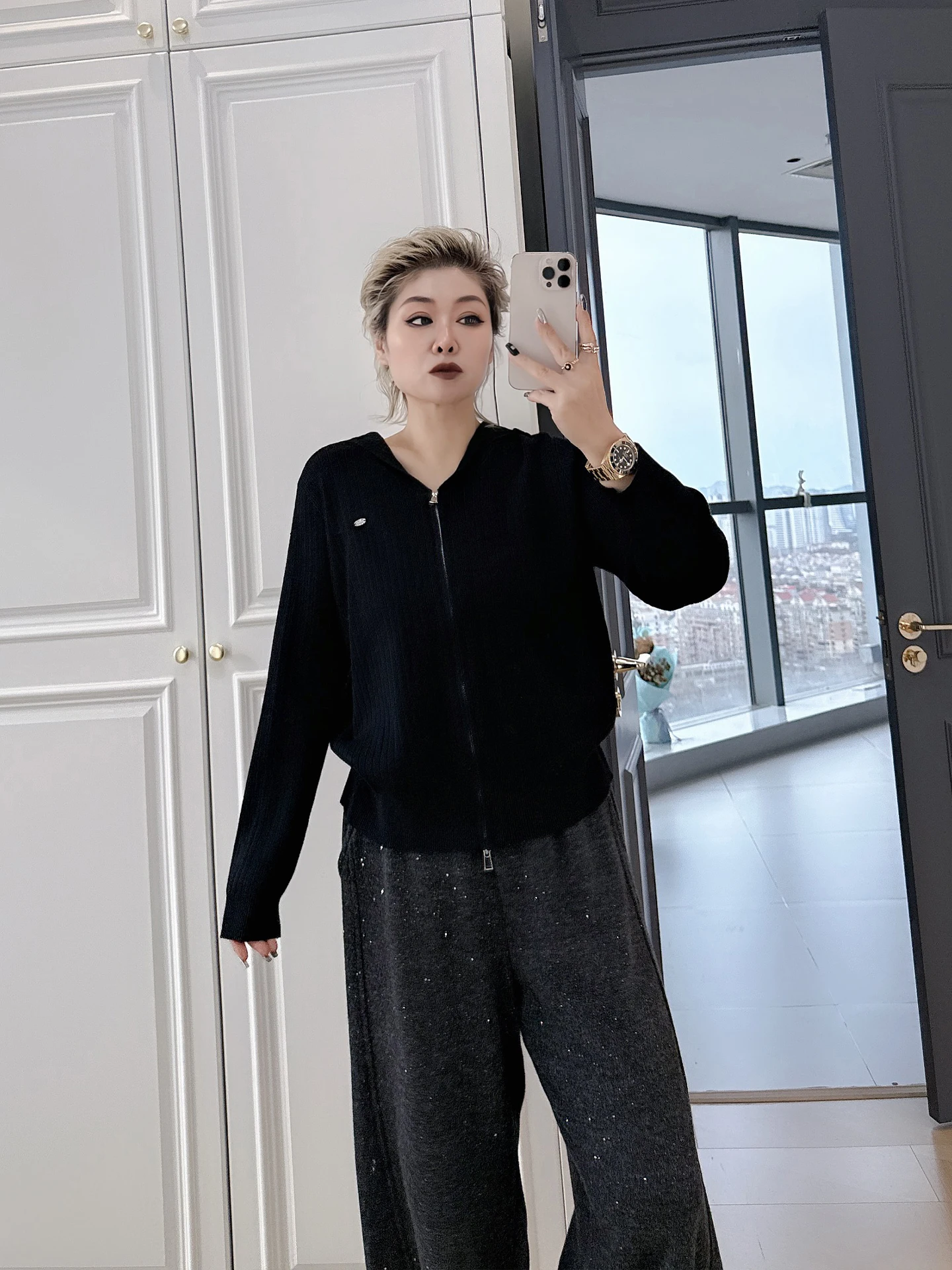 

Корейский повседневный женский вязаный кардиган оверсайз с двойной молнией, скрывающий недостатки фигуры, свободного кроя, зимняя верхняя одежда, худи с длинными рукавами