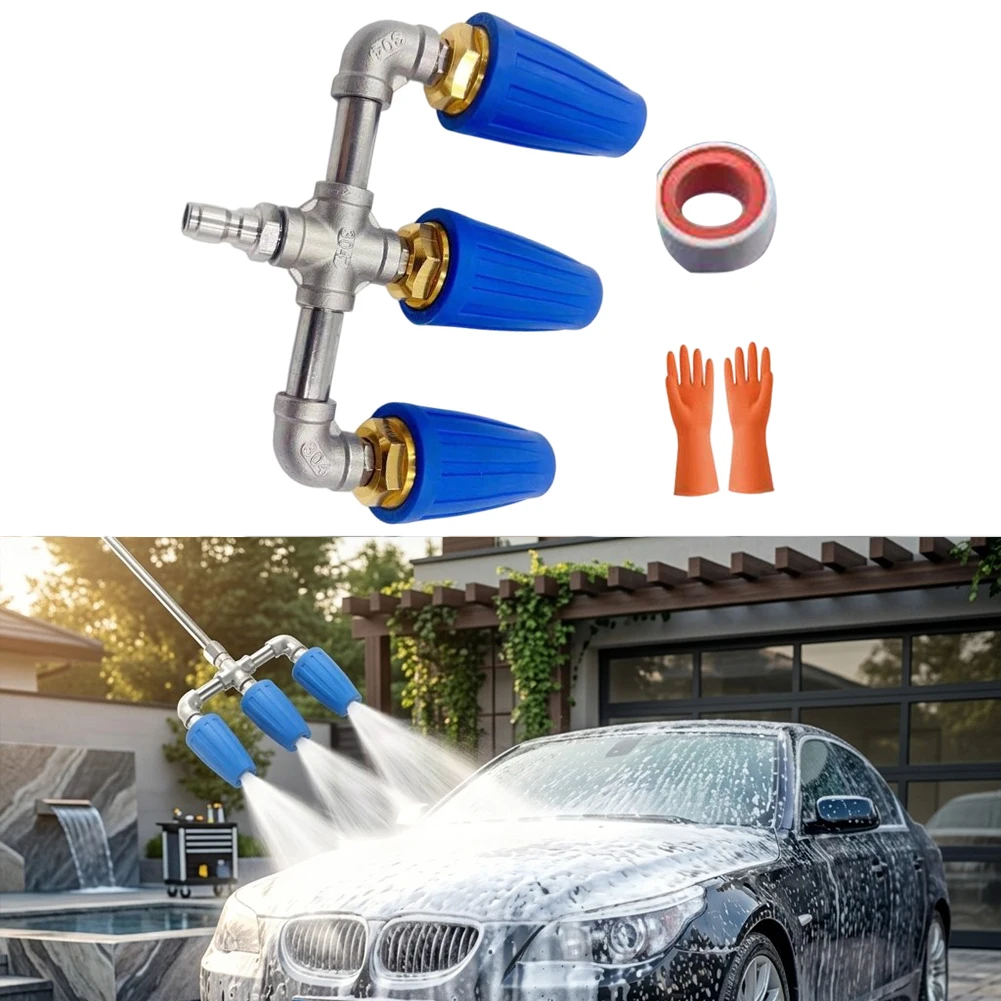 Triple Head Turbo Nozzle for High Pressure Washer 360 Rotation Quick Connect 1/4 Inch Fitting Aluminum Construction