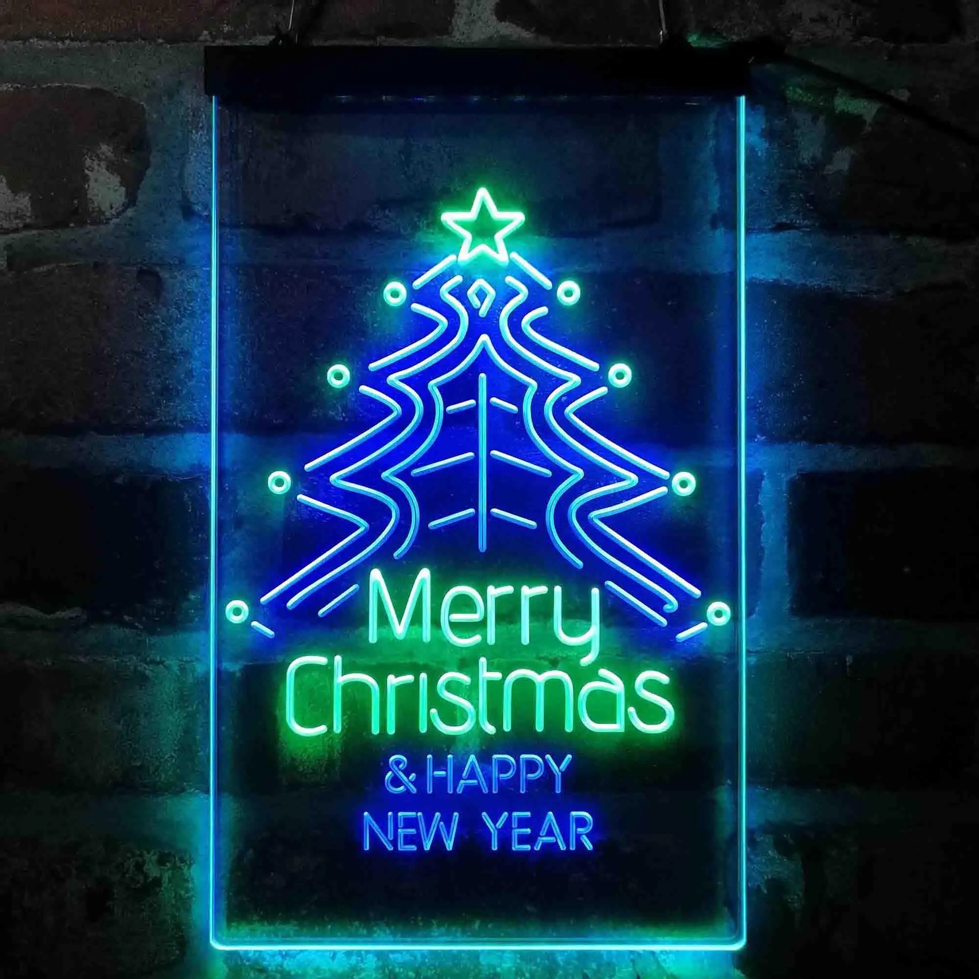 Merry Christmas Tree & Happy New Year Dual Color Led Neon Sign st6-i4119