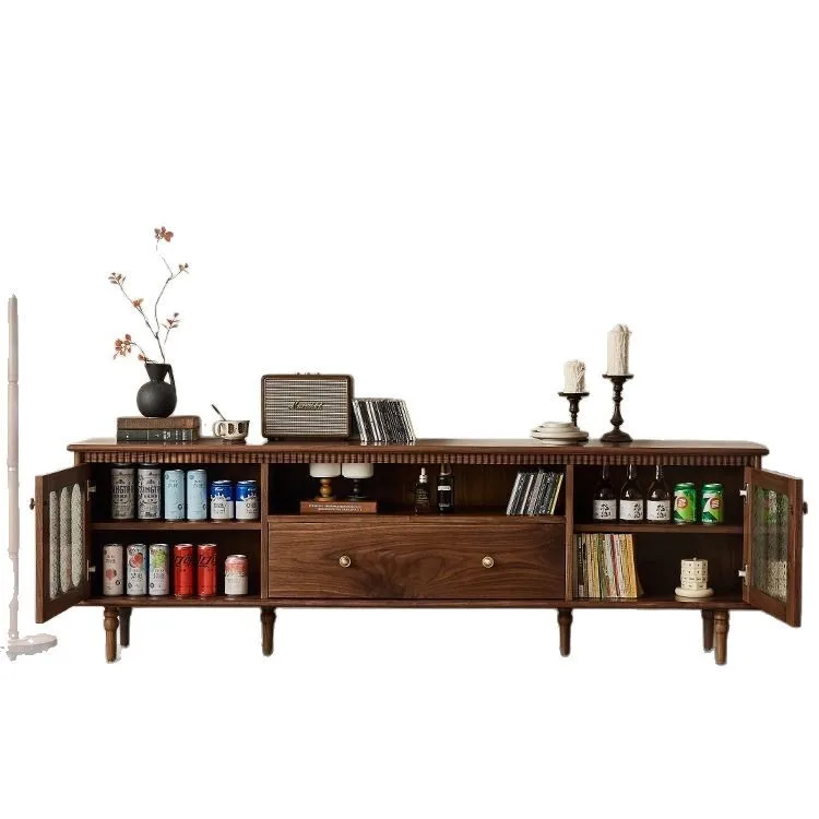 

North American black walnut solid wood TV cabinet French retro living room household small apartment audio-visual cabinet