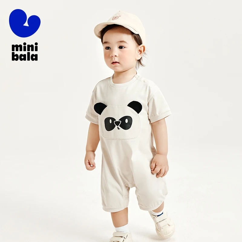 Mini Bala Infant Outfit 2024 Summer New Style Boys and Girls Pure Cotton Cute Panda Baby Onesie Baby Clothes