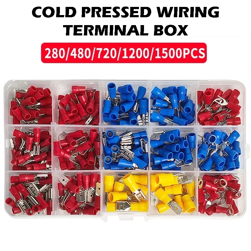 280/480/720pcs Crimp Terminal Insulated Spade Wire Connector Electrical Wiring Cable Plug cold pressed quick wiring terminals