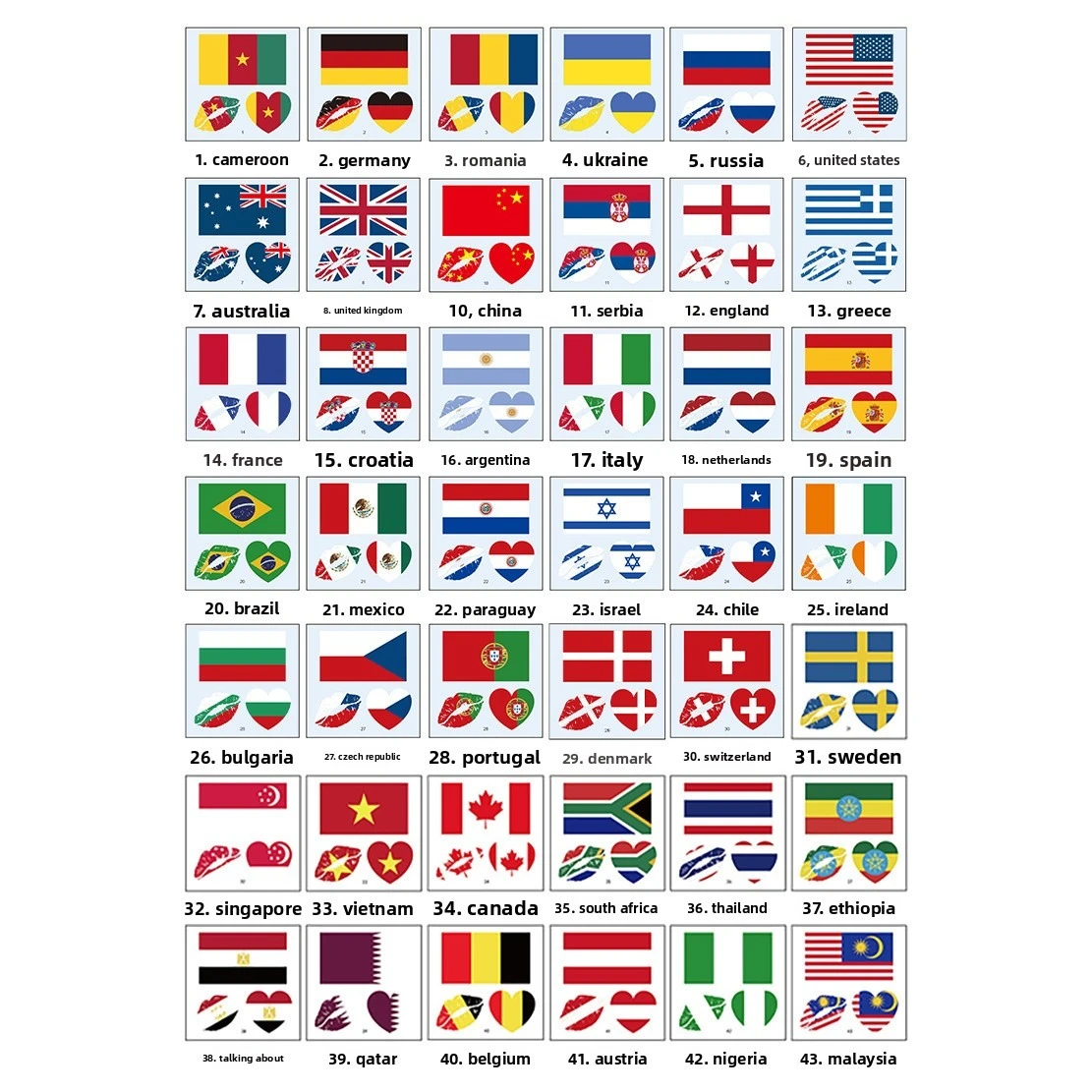 

1PC Waterproof Tattoo Sticker Football National Flag Series for Sports Events Stand out in Crowds