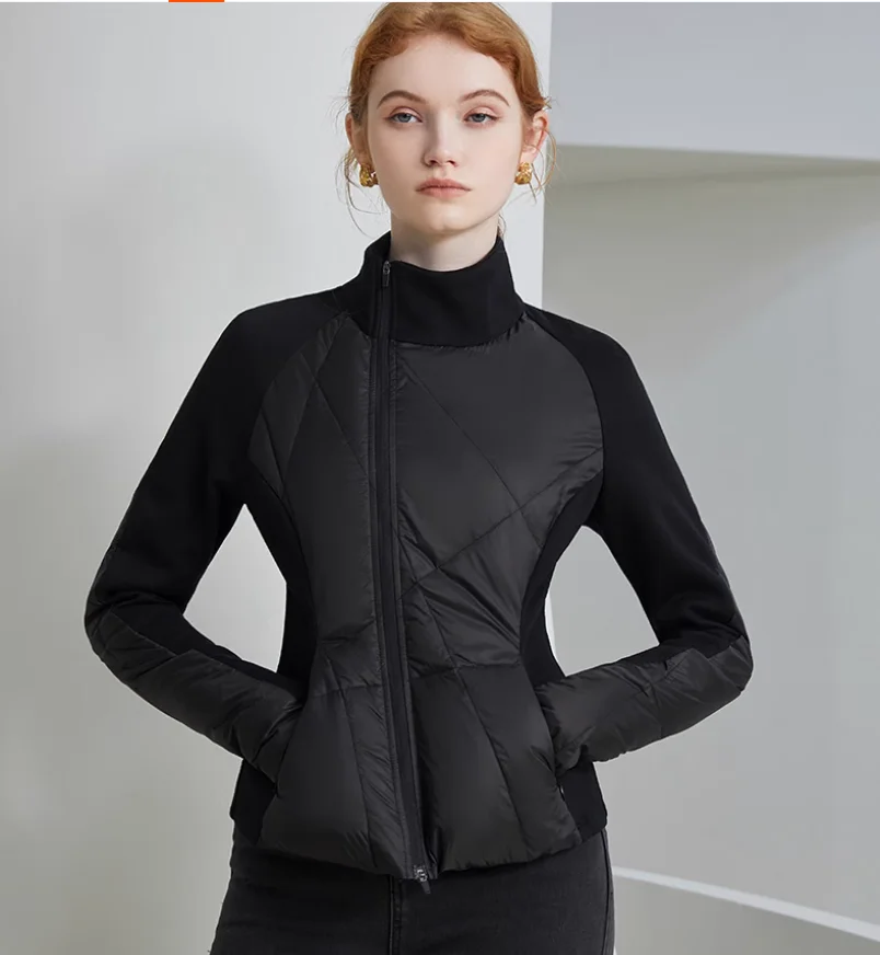 Chaqueta delgada de cuello alto para mujer, abrigo Adelgazante y cálido con cierre de cintura irregular, color negro, Otoño e Invierno