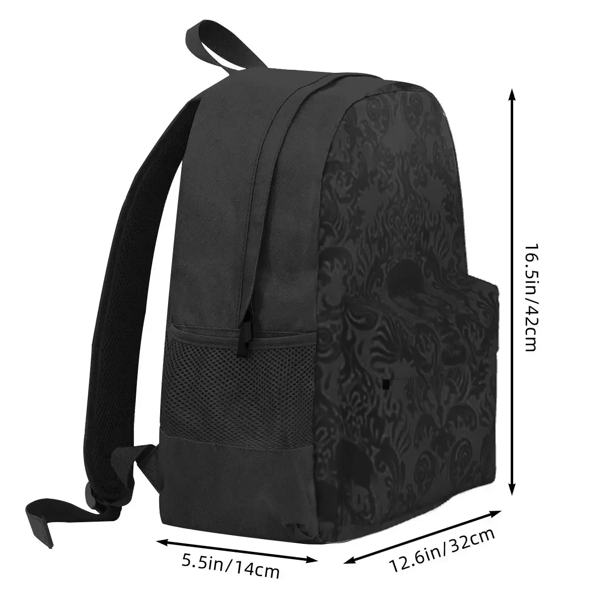Goth Gothic Black Skull Damask Pattern Backpack Daypack Large Capacity Children BookBag School Bag Shoulder Bags for Men Women
