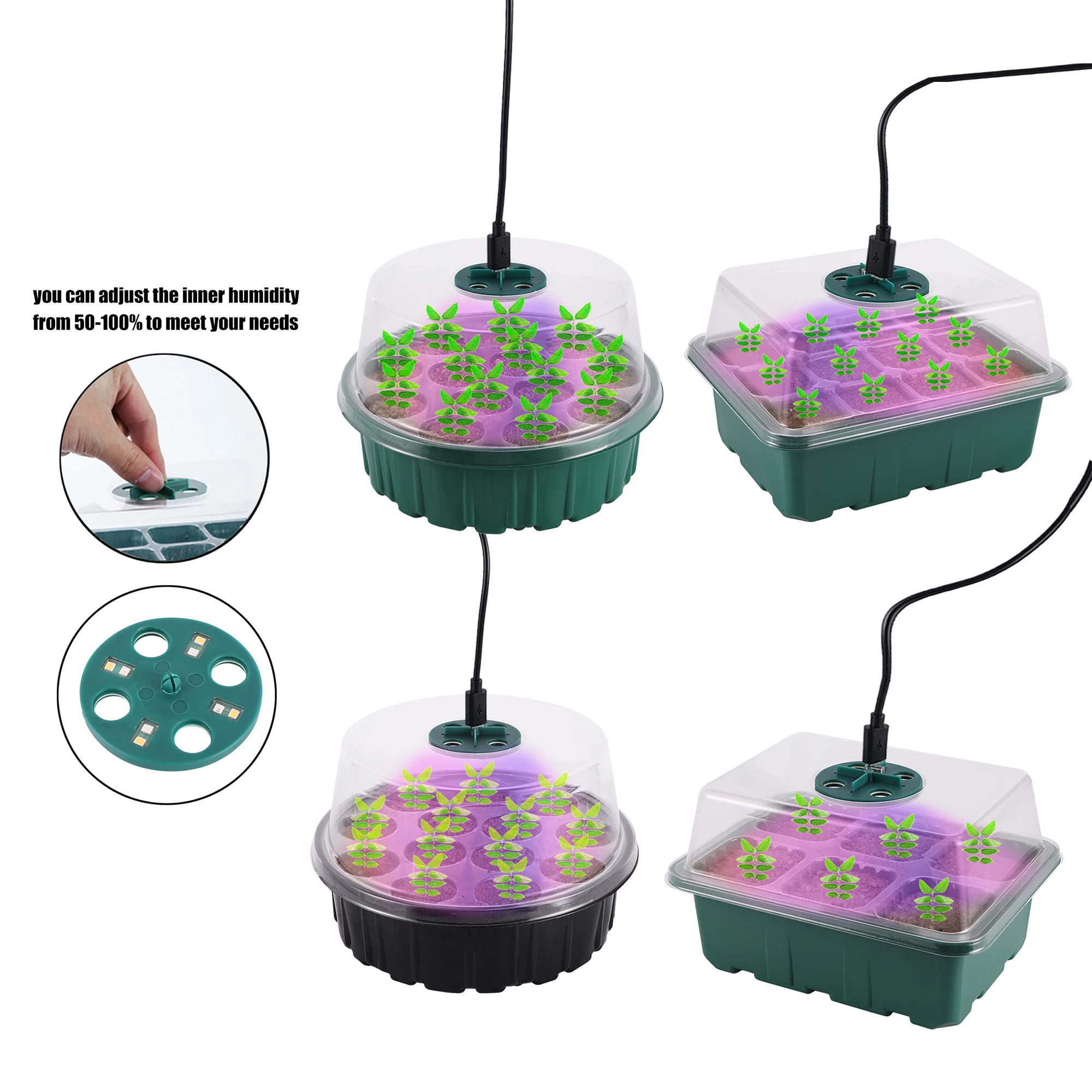 

Greenhouse Germination LED Grow Light Seed Starter Tray Seed Pots For Seed Starter Kit Plant Growth Seed Pots With Humidity Dome