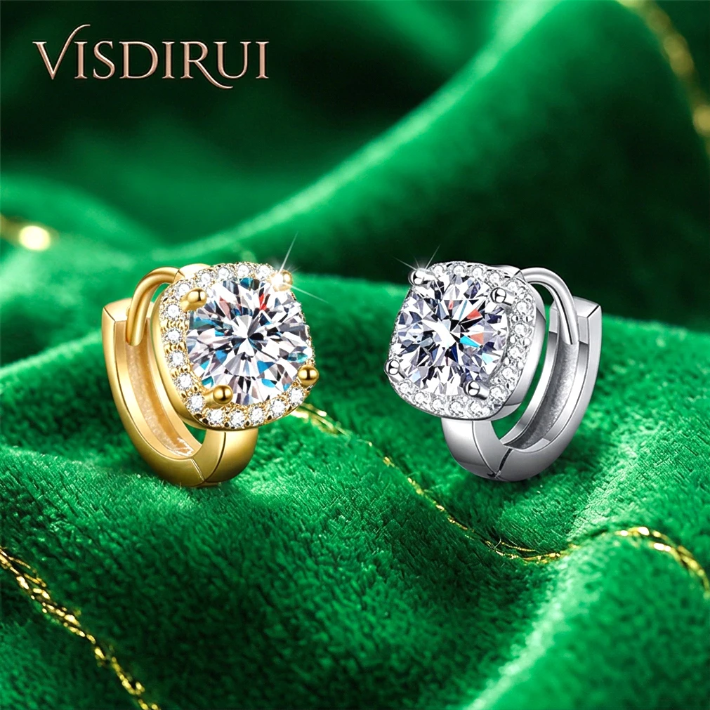 

VISDIRUI D Color Moissanite Huggie Hoop Earrings S925 Silver 0.5ct 1ct Round Cut Hypoallergenic Fine Jewelry Gift Women