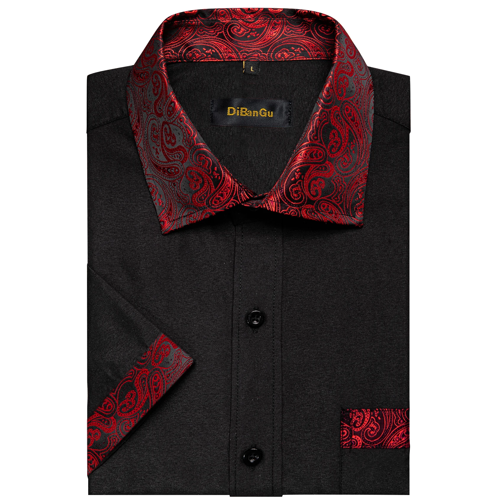 Camisas de manga corta de verano para hombres, camisa informal de Paisley negra y roja, diseño contrastante