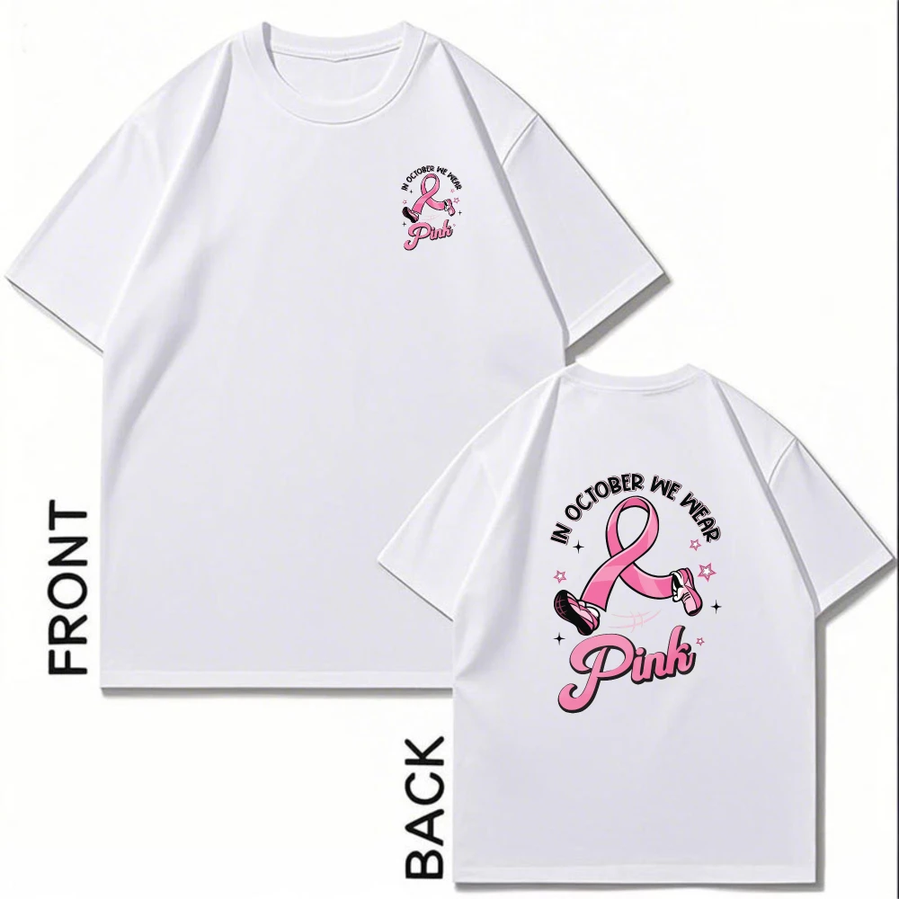 Walking Pink Ribbon Tee October Awareness Shoes Women Men Cotton Casual Shirt IN OCTOBER WE WEAR PINK Shirt Cancer Awareness Top