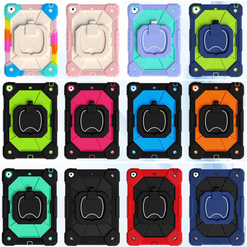 For IPad 9.7 7th 8th 9th 10.2 10th 10.9 11th A16 12th Gen 11 inch A19 Heavy Duty Rugged Tablet Case Pull Ring Stand Strap Funda
