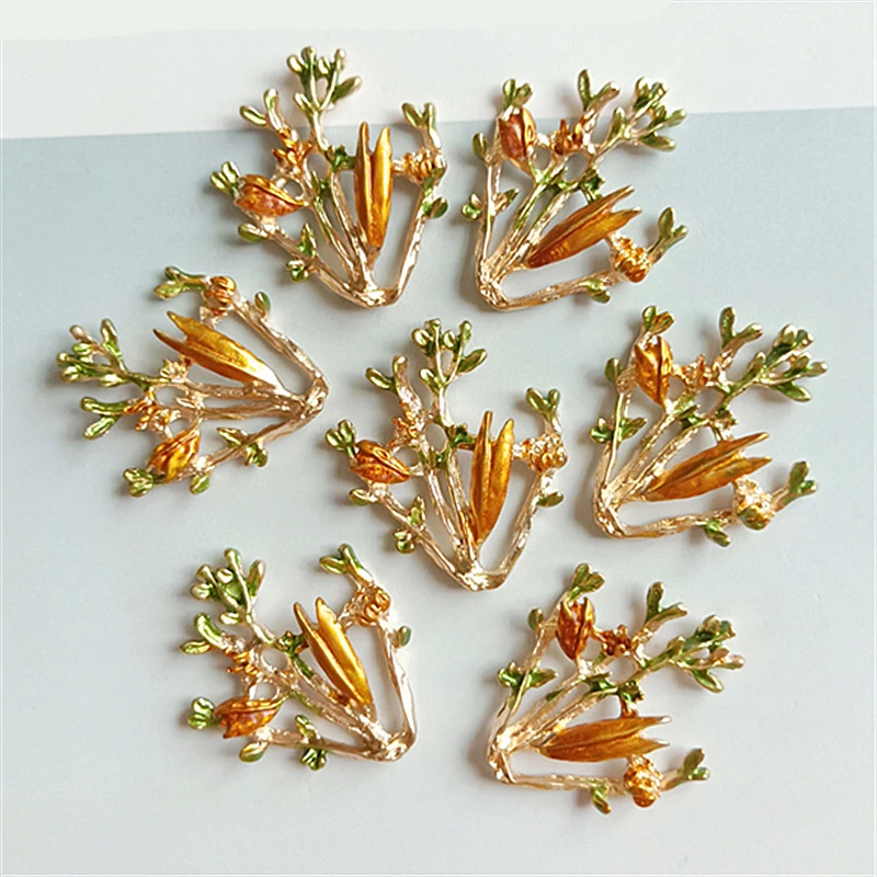14pcs Mix Color Alloy lilac thinly painted leaves branches Pendant for Jewelry Making DIY Necklace Bracelet Accessories