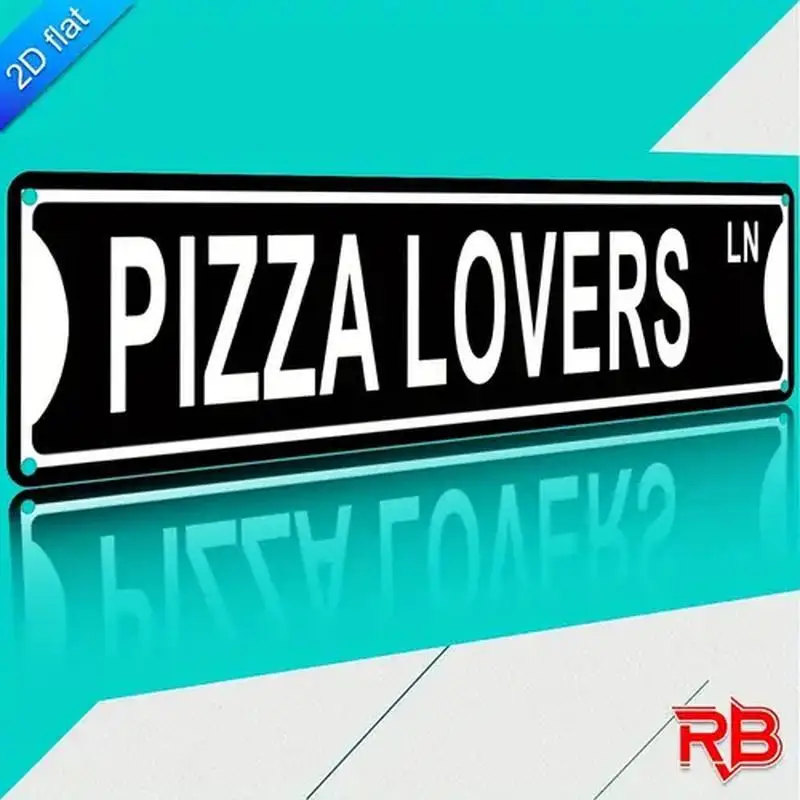 [2D PLANA] 1 letrero de metal, 4 × 16 pulgadas, letrero de calle de carril para amantes de la pizza, arte de pared de metal