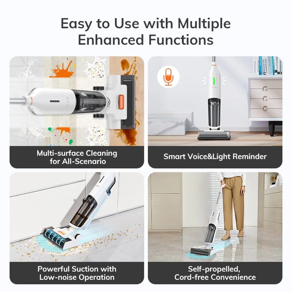 ILIFE W90 Cordless Wet Dry Vacuum Cleaner 3 in 1 Vacuum Mop and Wash SelfCleaning 700ml Water Tank 30Mins Runtime Voice Reminder