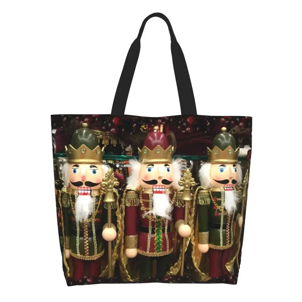 Nutcracker Trio Grocery Shopping Bags Kawaii Printed Canvas Shopper Tote Shoulder Bags Large Capacity Portable Soldier Handbag