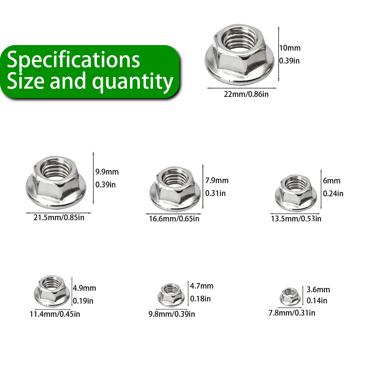 135 Stainless Steel Hexagonal Flange Nuts Hexagonal Anti-Slip Nuts Toothed Nuts Flange Anti-Loosening Nuts Lock Nuts