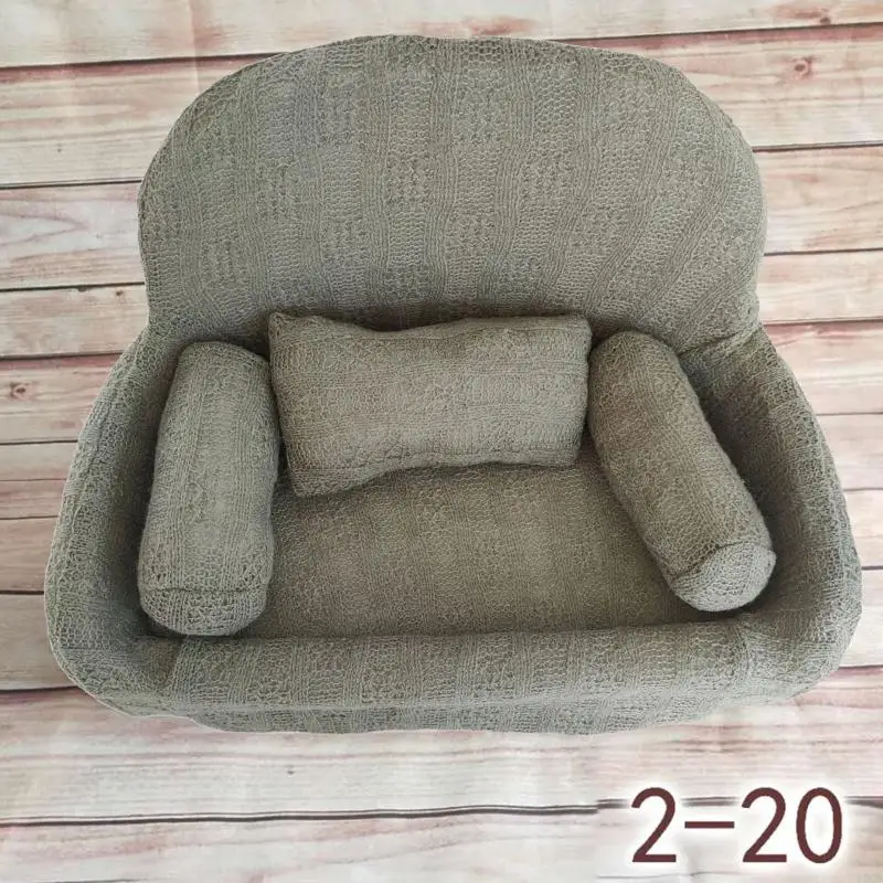 D5QF Frasnable Newborn Proploy Props Khaki Sofa for Baby Photoshoot Chair for Pictures DIY Cowboy Children