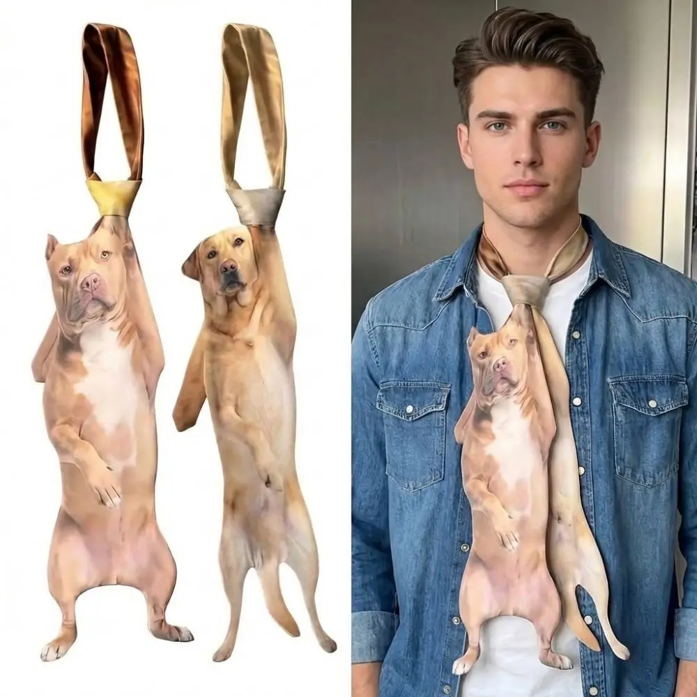 

3D Dog Dog-shaped Men's Tie Novelty Animal Pattern Puppy Necktie Satin Fabric Lifelike Creative Neck Tie For Wedding and Party