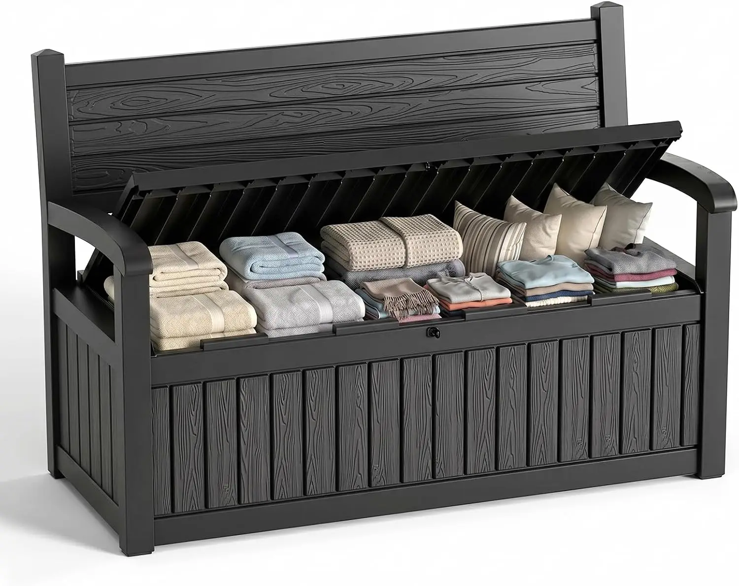 Large Outdoor Storage Bench Deck Box Waterproof Resin Lockable Furniture Container Outside Organizer For Porch Patio Pool Garden Cushion Tool Black