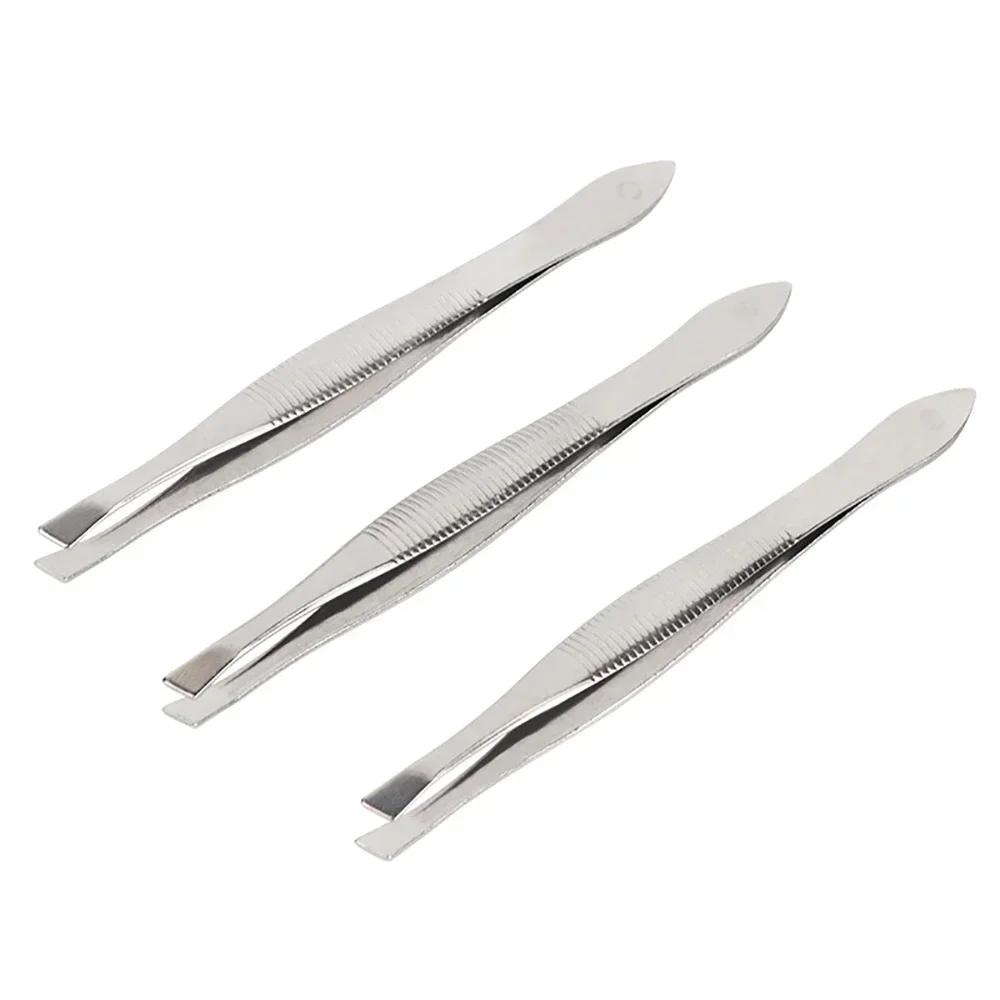 2pcs Portable Eyebrow Tweezer Eyebrow Trimmer Shaper Stainless Steel Facial Hair Remover Puller Slanted Tip Makeup Beauty Tools