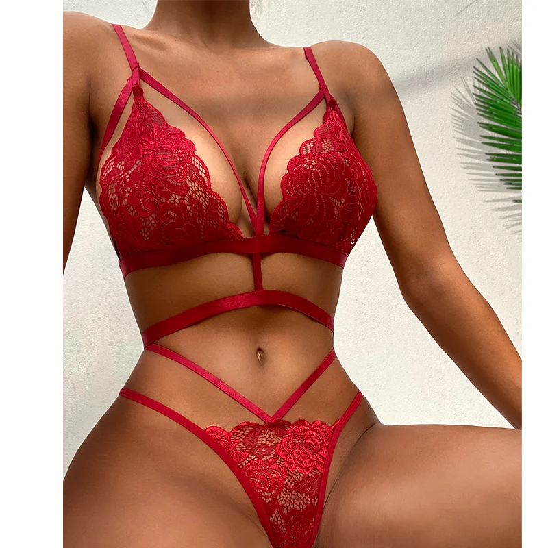 

Lopnt Lingerie Set Sexy Floral Lace Underwear Erotic Costumes Women's Sexy Lace Bra Set Bandage Tempation Underwear Set Sensual