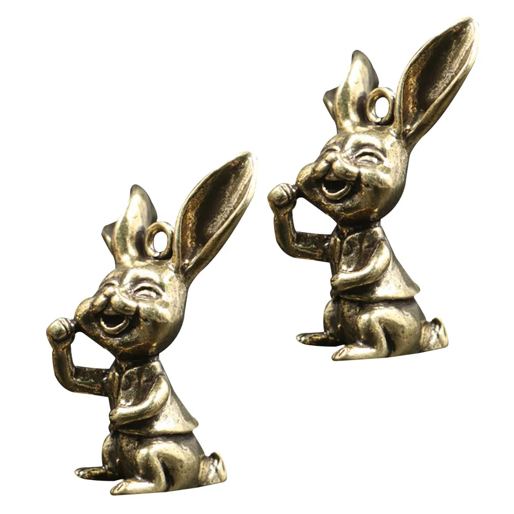 

2 Pcs Keychain Pendant Decorative Brassware Rabbit Shaped Keyring Adornment High Quality Not Deform Stylish Jewelry