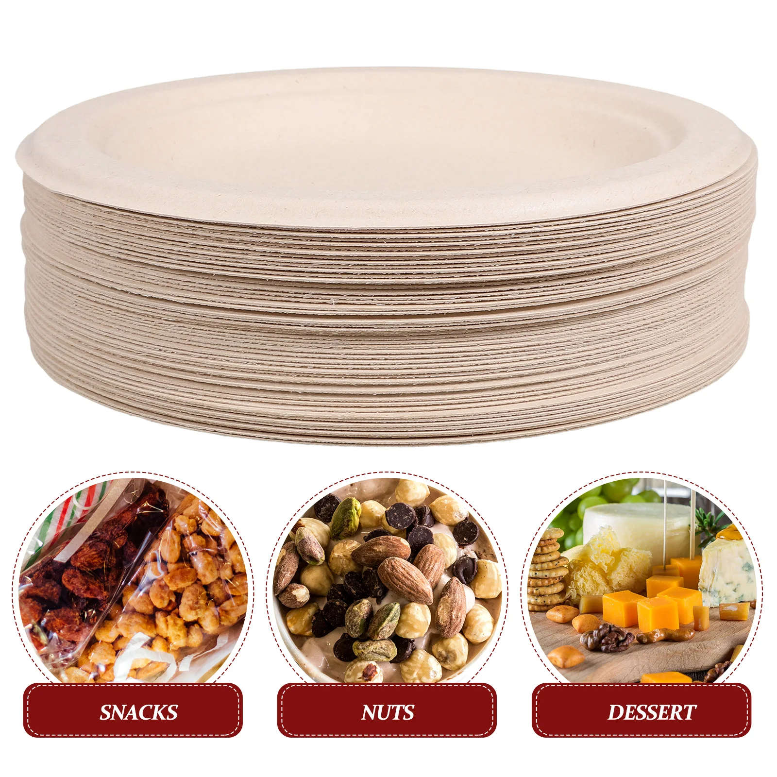

50 Pcs Basics Oval Paper Tray Plates Multi-function Dinner Disposable Disk Dessert Size