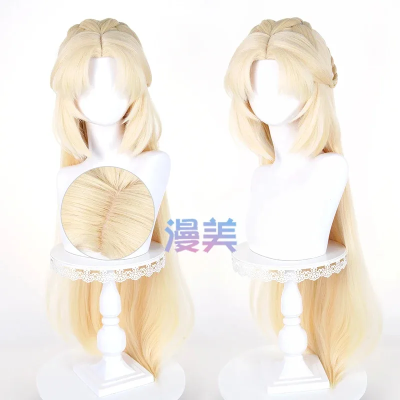 Lqgame genshin impacto nicole reeyn peruca cosplay prop longo quente ouro com cabelo de síntese azul festa de carnaval de halloween para mulher m