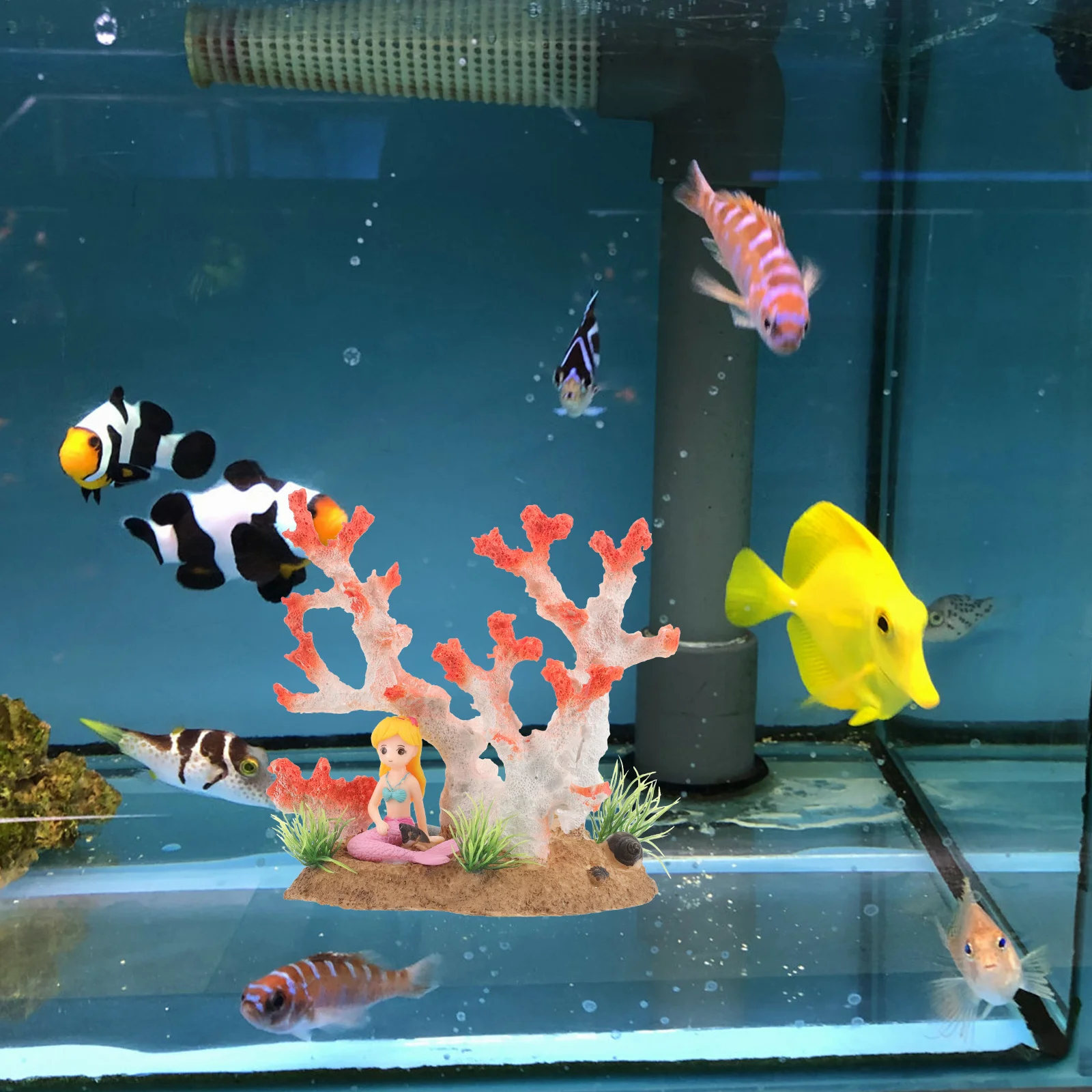 

Mermaid Sitting on Simulation Coral Ornament Aquarium Decor Underwater Landscaping Fake Coral for Fish Tank Aquarium Decor
